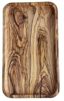 Vassoio da portata in legno d'ulivo fatto a mano in legno d'ulivo, vassoio da tè in legno (35 x 21 cm)