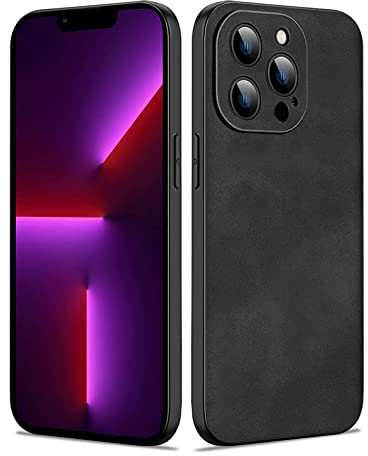 Duxsmei for iPhone 13 Pro Max Case,Soft TPU and Suede PU Leather Cover Case, Anti-Vibration Anti-Slip Ultralight Luxury case for iPhone 13 Pro Max 6.7 Inch (2021),for Men(Black)