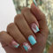 24pcs French Tip False Nails Short Square White and Blue Press on Nails Acrylic Full Cover Stick on Nails with Designs Summer Fake Nails Women Girls Nail Art Accessories