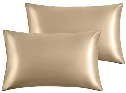 Yorkshire Bedding Satin Pillow Cases 2 Pack – Luxurious Champagne Pillowcases For Hair and Skin Standard Size with Envelope Closure Hypoallergenic 50 x 75 cm