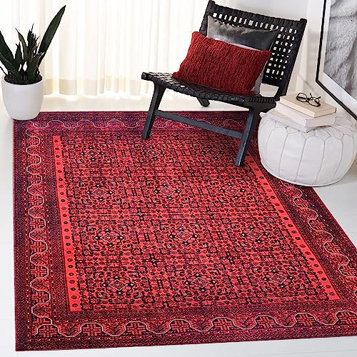 NETLINE HOME Washable Area Rugs for Living Room Traditional Low Pile Rug Non Slip Kitchen Rug - Decorative Floor Mats Boho Design Vintage Rugs Foldable Hallway Carpets for Bedroom - Red and Black