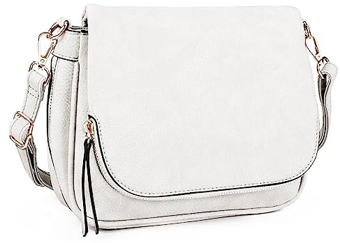Umhängetaschen für Damen, kleine Umhängetasche aus PU-Leder, mit Überschlag und mehreren Taschen., Weiss/opulenter Garten