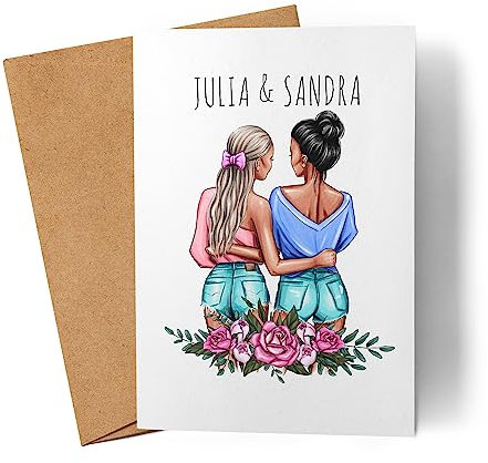 Kiddle-Design Personalisierte Karte Freundinnen-Geburtstagskarte | Geschenk Beste Freundin mit Namen | Freundinnen-Bild zum Geburtstag Freundschaft