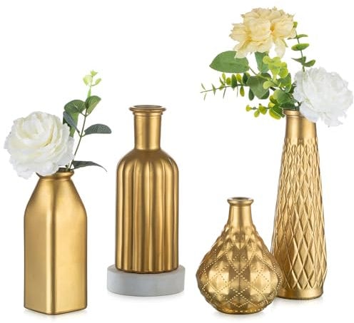 NUPTIO Gläser Vase Kleine Gold: 4er Set Vasen Blumen Tischdeko Hochzeitsdeko Hochzeit Centerpiece Dekogläser Vintage Kristall Deko Wohnzimmer Aesthetic Room Home Decor
