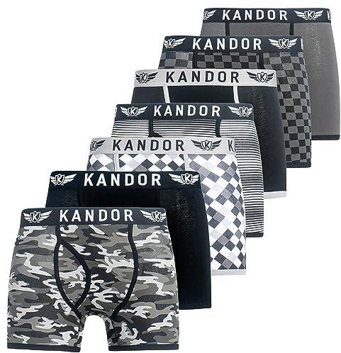 Kandor Boxer en Coton pour Homme – Lot de 7 sous-vêtements colorés, Noirs et colorés pour Homme, sous-vêtements Extensibles en Coton Doux, Boxers avec Taille élastique