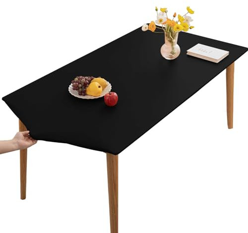 YCDZSW PU-Leder Elastische Tischdecke Gartentischdecke Rechteckig Tischdecke wasserdichte rutschfeste Abwischbar Schmutzabweisend Tischdecke Für Outdoor,Küche Und Esszimmer (Schwarz,80X120CM)