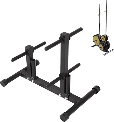 ZAQYCM Home Gym Weight Rack for Plates and Bar, Bumper Plate Storage Floor for Workout Room/Garage/Office, Olympic Weight Tree Holder 25 28 30 50 MM, Load 400lbs, Black