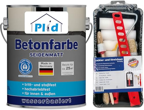 Plid® Betonfarbe Innen & Außen Frostsicher Kieselgrau 2,5L - Flüssigkunststoff Bodenbeschichtung - Betonfarbe Kellerboden - Bodenfarbe für Keller, Zement, Mauerwerk & Holz - Made in Germany Set