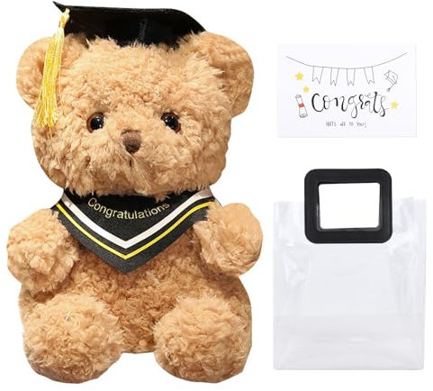 Luclay Graduation Teddy Bear Stuffed Animals with Gift Bag Greeting Card 2025 Graduation Plush Teddy with Hat Fluffy Toy Soft primary High School College Personalised Graduation Gifts for Her & Him