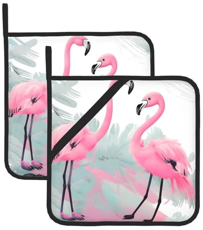 Chrysm Lot de 2 maniques motif flamant rose, dessous de plat pour micro-ondes, barbecue résistant à la chaleur