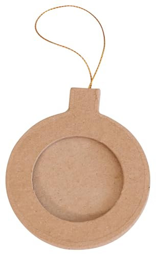 Décopatch NO050Cpack - Packung 10 Rahmen - Weihnachtskugel aus Pappmaché, zum Verzieren, 0,5x8x9,5 cm, rund, zum Aufhängen, Kraftbraun, 1 Pack