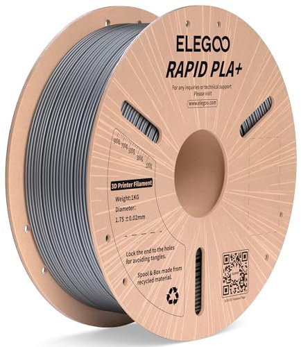 ELEGOO High Speed PLA+ Filament 1.75mm Silber 1KG, Rapid PLA Plus 3D Drucker Speedy Filament für 0-600 mm/s Hochgeschwindigkeitsdruck, Maßgenauigkeit +/-0,02mm, 1kg Spule (2.2lbs)