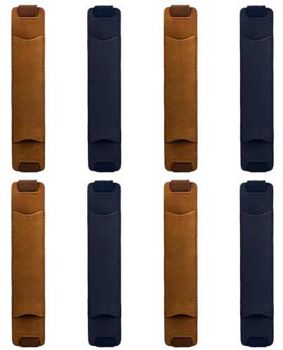 Stifthalter mit verstellbarem Gummiband, abnehmbare PU-Leder-Stifthülle, Tagebuch, Stifteetui, Tagebuch, Stifthalter für Notizbuch, Hardcover, Abschlussgeschenk, Braun + Dunkelblau, 8 Stück