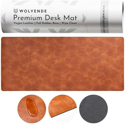 Wolvende Premium Distressed Faux Vegan Leather Desk Mat | Multifunctional Desk Pad for Home Office | (Tan/Brown, 40cm x 90cm)