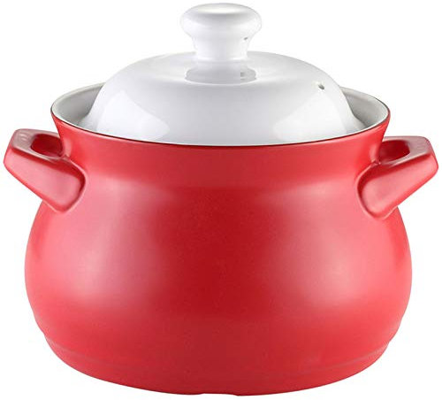 Cacerola grande con tapa, tapa de doble asa, cerámica pura, sopa Tureen, plato redondo de cerámica, olla de arcilla, olla de tierra, cerámica, rojo, 2,2 l