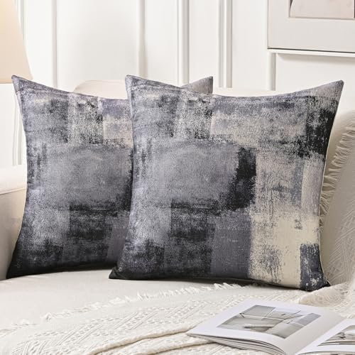 Jayusaror Kissenbezug 40 x 40 cm Kissenbezüge Schwarz Grau Weiß Sofakissen Deko Zierkissen Leinen Couchkissen Abstrakte Aesthetic Kissenhüllen 2er-Set für Wohnzimmer