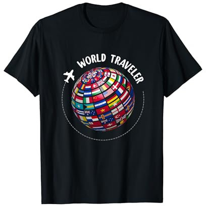 Carte du monde du voyageur, drapeaux du monde, carte des pays T-Shirt