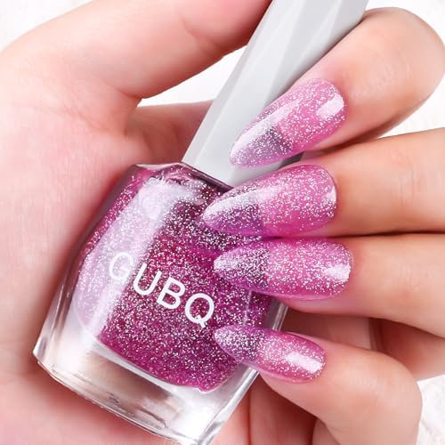 DouborQ Glitter Nail Polish Pinkish Purple Glimmer Translucent Long-lasting Sequins Nail Art Varnish (04)