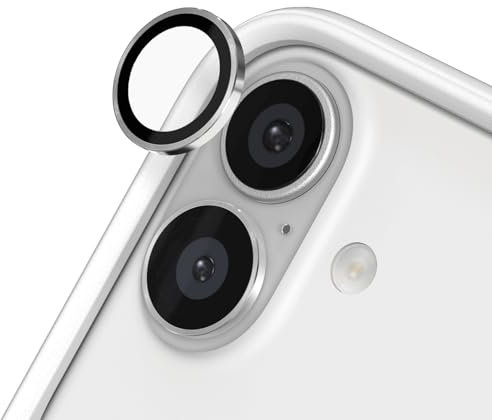 RhinoShield Protection d'objectif en verre trempé 9H compatible avec [iPhone 16/16 Plus] | Résistance aux chocs et aux rayures, haute clarté, protection anti-éclats, techn anti-buée - Argent