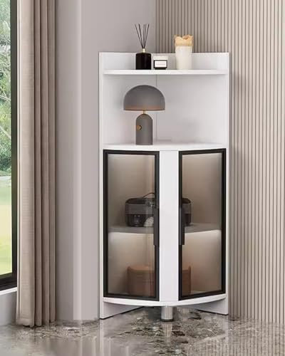 Vitrine d'angle en verre avec lumières sur pied pour chambre à coucher et bureau, 120 cm de hauteur (blanc + noir)