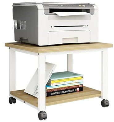 SBCWH Druckerständer mit Rädern, 2-stufiger Mobiler Druckertisch mit Ablagefläche und Stahlrahmen, Rollender Druckerwagenhalter für Unter den Schreibtisch, zu Hause, im Büro(Natural,50x40x40cm)