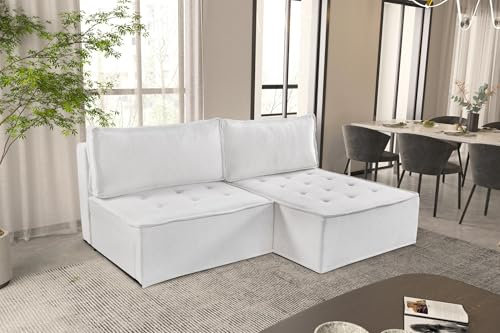 Fun Möbel Ecksofa Schlafsofa Amalia Stoff Raven (Weiß, Ottomane Rechts)