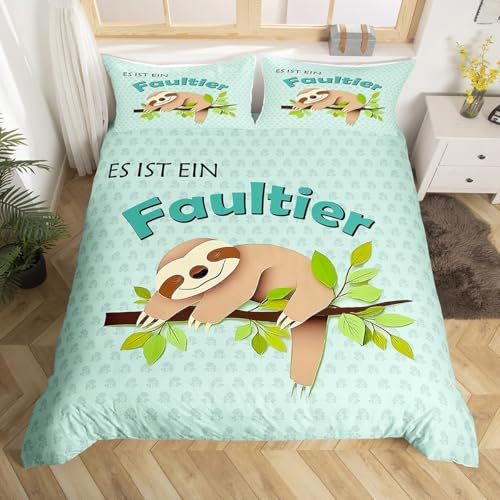 Loussiesd Faultier Bettwäsche Set 135x200cm Niedliches Tier Bettbezug Set Dies ist EIN Faultier Bettbezug Set Für Kinder Junge Mädchen Betten Set Grün Bettwäsche-Set Weich Atmungsaktiv