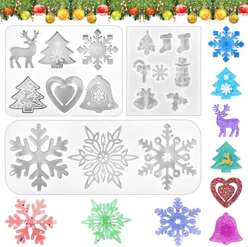 Annhao 3 Stück Silikonform Weihnachten, Silikonformen Gießformen, Gießformen Silikon, Tannenbaum, Silikonform Schneeflocke, Silicone Mold, Fondant Formen, DIY Backformen Werkzeuge