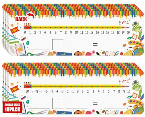 10 Stück Dry Erase Number Line Board, 30,48 x 10,16 cm Doppelseitig 0-20 und -10–10 Zahlen Wei?e Tafel mit Zahlenlinie Beschreibbar Z?hllinientafel Rechenwerkzeuge zum Schule Unterricht