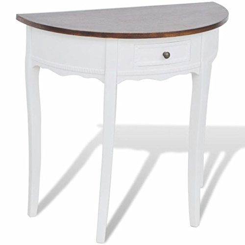 Iiaky Konsolentisch mit Schublade und Brauner Tischplatte Halbrund Konsolentische FüRs Wohnzimmer Console Cabinet Sideboard Flur Beistelltisch