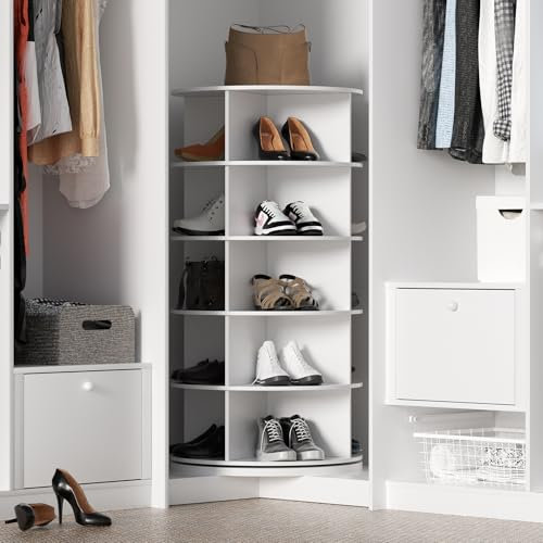 Undres Schuhregal, 5-stöckiger Drehbarer Schuhständer, Runder Schuhständer, Shoe Rack, Schuhschrank, 60×60×115 cm, Regalhöhe 22 cm, 360° drehbar, Leicht Zugänglich, für Wohnzimmer und Schlafzimmer.