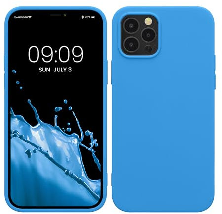 kwmobile Funda para Apple iPhone 12 / iPhone 12 Pro Carcasa - Ultrafina de TPU y Silicona con Bordes elevados anticaídas - Azul neón