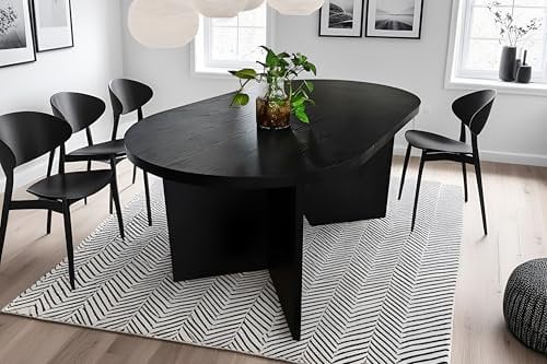 SAM Esszimmertisch Ovi | 160 x 90 cm | Holz Schwarze-Optik | Tischplatte 40mm | Tischbeine in V-Form | ovaler Esstisch mit geraden Kanten | Holztisch Esszimmer | Esstisch Holz
