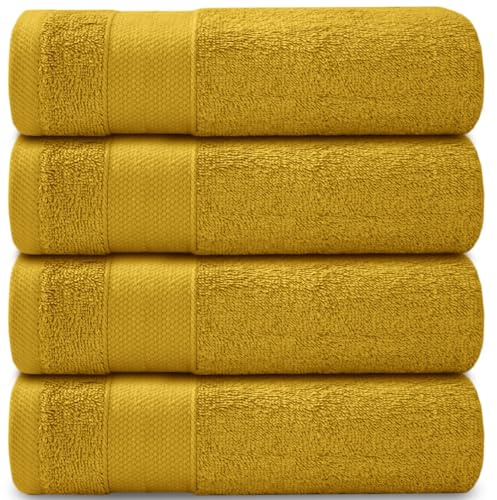 Casabella Towels - Luxury Athens Bath Sheets - 100% Cotton Super Soft Large Bath Towel - 4 Pack Quick Dry Towel Bath Sheet - Highly Absorbent Spicy Mustard Bathsheets - Large Bathroom Towels