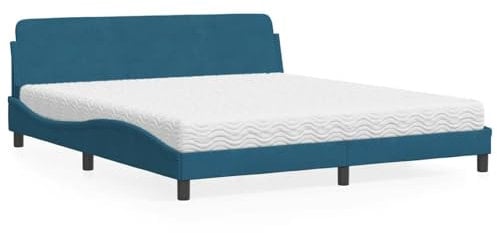 Brokky Bett mit Matratze Betten Bett Mit Matratze Bed Frame Bettgestell Polsterbett Blau 180x200 cm Samt