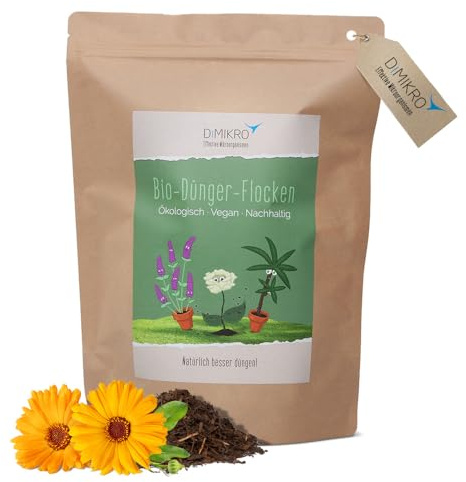 DIMIKRO Bio Dünger Flocken - Blumendünger für Zimmerpflanzen - 1,5 kg | Optimale Nährstoffversorgung für Pflanzen, einfach zu dosieren - fördert nachhaltige Böden im eigenen Garten