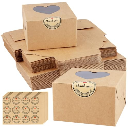 50 Cupcake-Boxen, faltbare Muffin-Transportbox mit transparentem Fenster | kleine geschenkbox aus Kraftpapier,Einzeln für Mini-Macarons, Kekse, Gebäck, Süßigkeiten, kleine, Braune