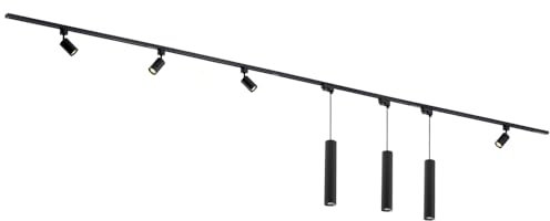 Qub Focus III 1-Phasen Led Schienensystem Komplettset - 400cm - Set 4 Spots und 3 Pendelleuchten - 4x 1m Schienen - I-Form - GU10 & LED-Kompatibel - Erweiterbar & flexibel - Spot lampe - Schwarz