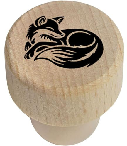19mm 'Sleepy Fox' Wooden Bottle Stopper/Cork (BS00031531)