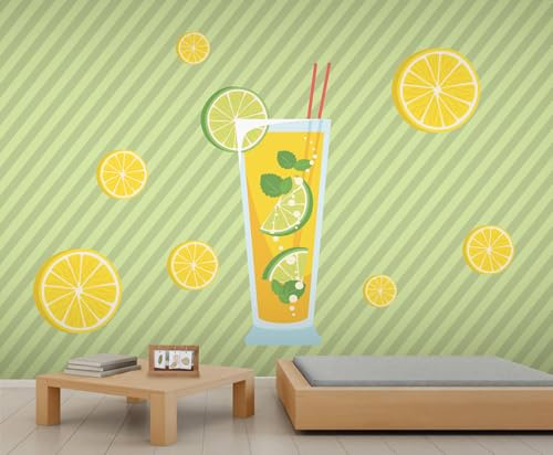 YEMYOR Fruit Drink Mural Cartoon Lemon Drink Wallpaper Mural Fruit Shop Wall Murals Fruits Lemon Sofa Background Wallpaper for Living Room Bedroom-500x300cm