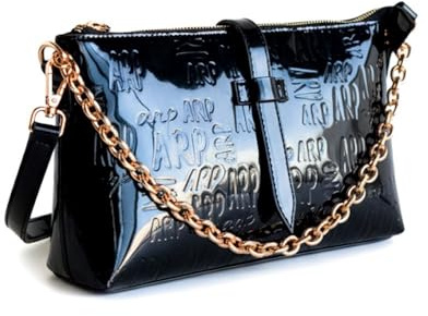 Agatha Ruiz de la Prada Handtasche Flache Geldbörse aus blauem Lackleder mit ARP-Gravur