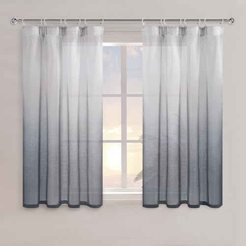 DWCN Grau Farbverlauf Voile Gardinen mit Kräuselband H145 x B140 cm 2er Set