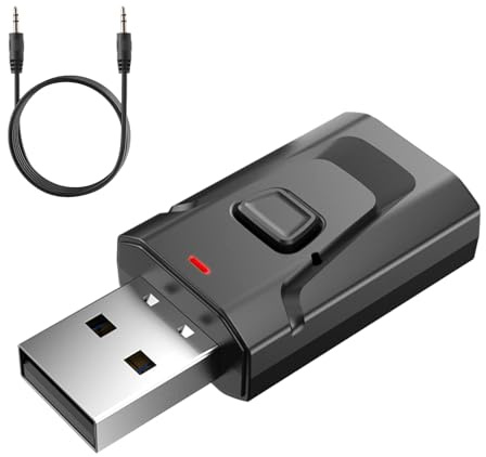 Adattatore Bluetooth USB 5.0 trasmettitore e ricevitore 2 in 1, con jack da 3,5 mm | Audio stereo wireless per TV, PC, auto, altoparlanti, auricolari, vivavoce, senza ritardi