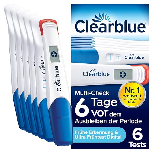 Clearblue Schwangerschaftstest Multi-Check Ultra Früh Kombipack, Ergebnisse 6 Tage früher (10m IU/ml), mit keinem anderen Test können Sie früher testen, 6 Teststäbchen (1 digital, 5 visuell)