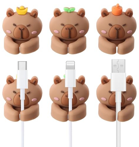 Cable Clips Self Adhesive, Cable Holder Clips - 6-Pack Capybara Organizers, No-Drill Trace-Free Adhesive, Holds Keys, Cables Under 6mm, Makeup Brushes 0.5cm, 3 Styles