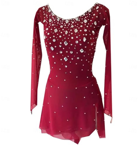 AAYXIN Modisches Eiskunstlauf-Outfit mit Langen Ärmeln, handgefertigter Eiskunstlaufrock, Outdoor-Gymnastikanzug für Damen/Mädchen, rückenfreier Rollschuh-Trainingsrock