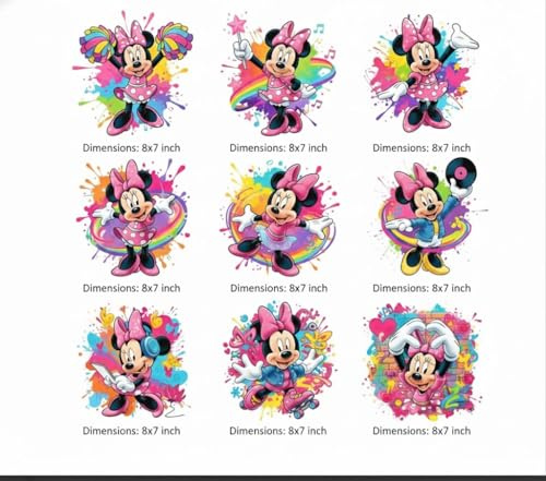 UV DTF Rub on Transfer Stickers - UV DTF Cup Wraps, Colorful Humorous Theme UVDTF Wraps, Waterproof Rub on Decals for Glass Cups Mug Tumbler, DIY Transfer Crafts (Minnie Mouse)
