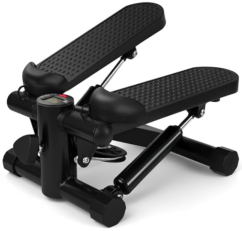 Krafitive® Mini Stepper leise mit Hydraulik-System, bis zu 150 kg, Schwarz | 2-in-1-Ganzkörpertraining mit Widerstandsbändern, aus verstärktem Edelstahl, einstellbarer Widerstand