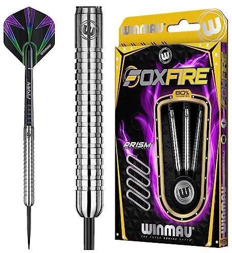 WINMAU – Foxfire Dartpfeile– 80% Wolfram | 21, 22, 23, 24, 25, 26, 28 Gramm | Profi-Darts mit Prism Flights und Schäften