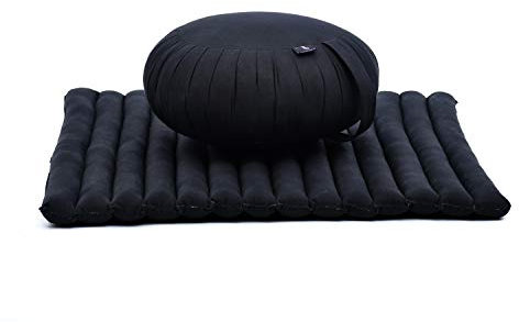Leewadee Meditationskissen Set - Rund & Zafu Yogakissen, Sitzkissen, Kapok - Schwarz
